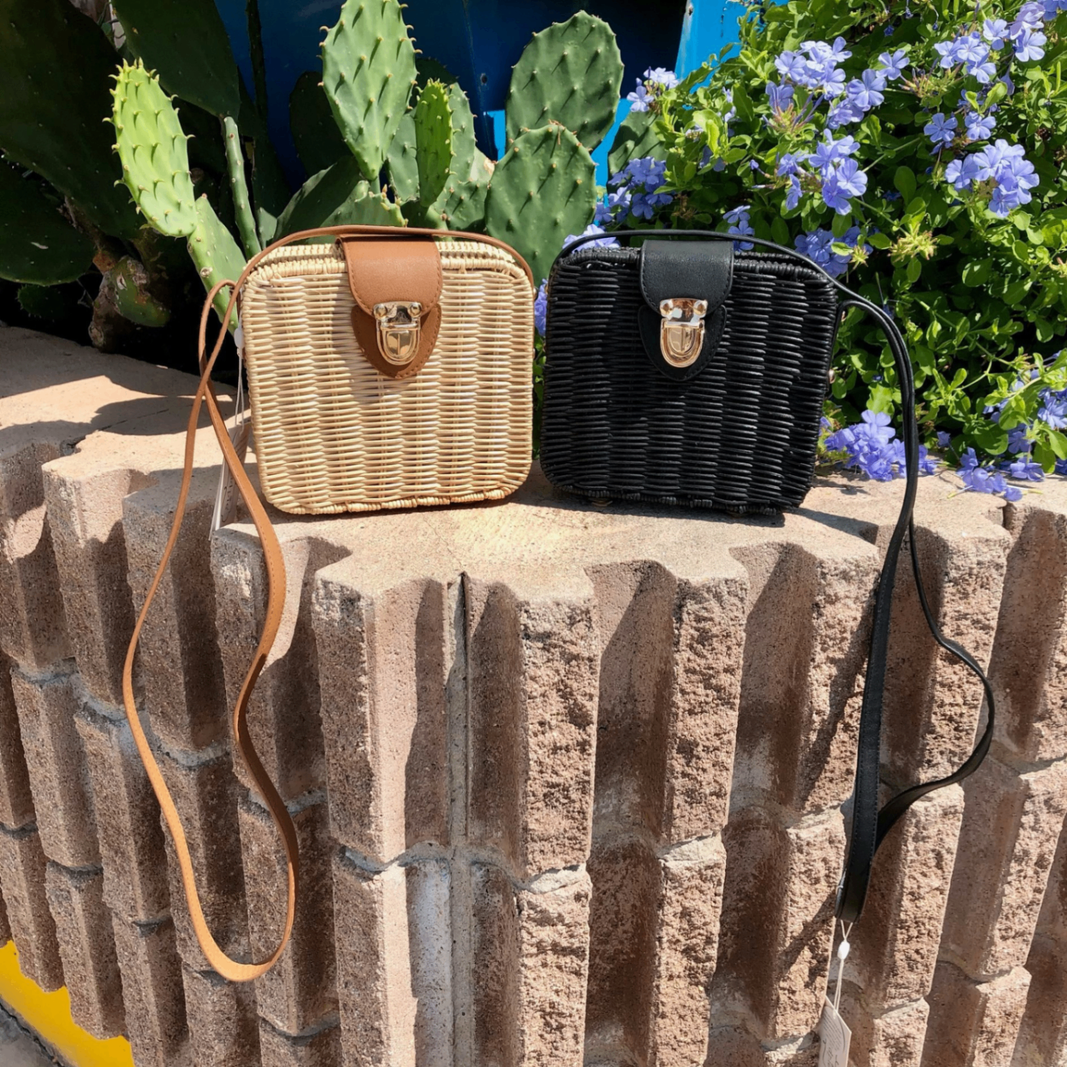 Wicker Box Crossbody — Natural